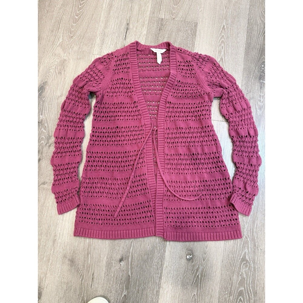 EUC Matilda Jane Cottage Boho Women M Open Weave Cardigan Sweater Cranberry Red